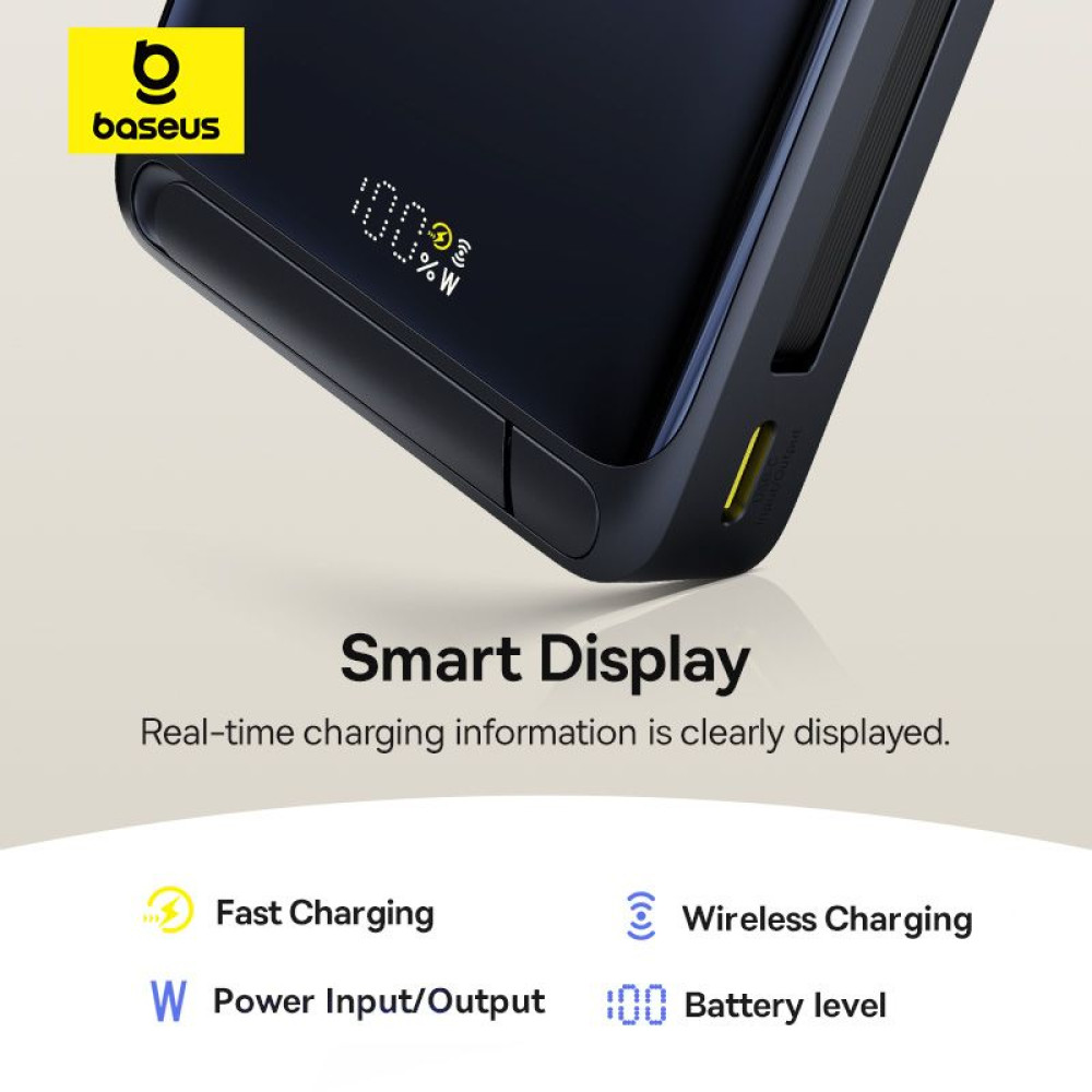 Външна батерия BASEUS - 10 000 mAh, 45W PicoGo Qi2 Nomos Magnetic + Type-C + стойка (P10078800123-00)