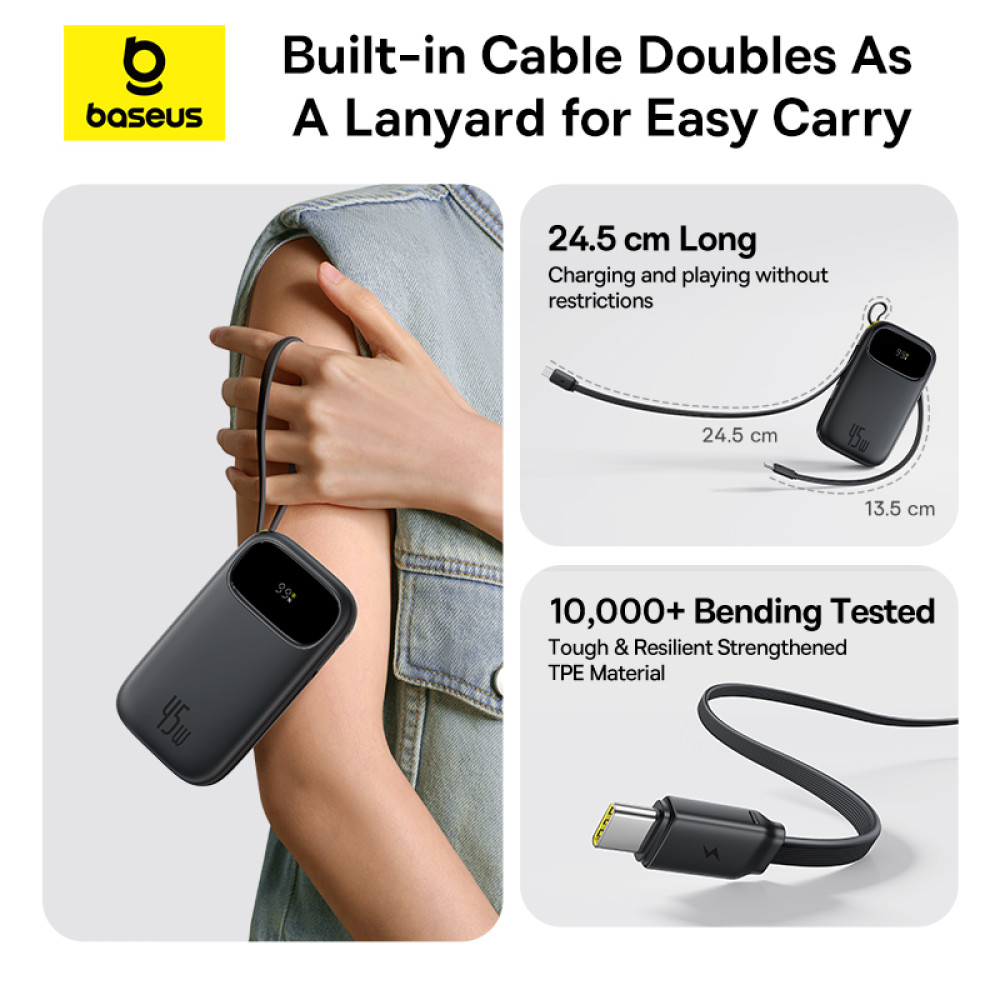 Външна батерия BASEUS - 10 000 mAh, 45W, кабели Type-C + Lightning, EnerFill FC31 Qpow 3 (E0028C00)