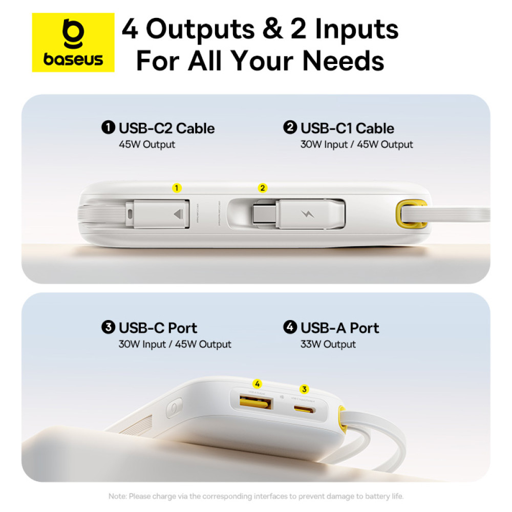 Външна батерия BASEUS - 10 000 mAh, 45W, кабели Type-C + Lightning, EnerFill FC31 Qpow 3 (E0028C01)