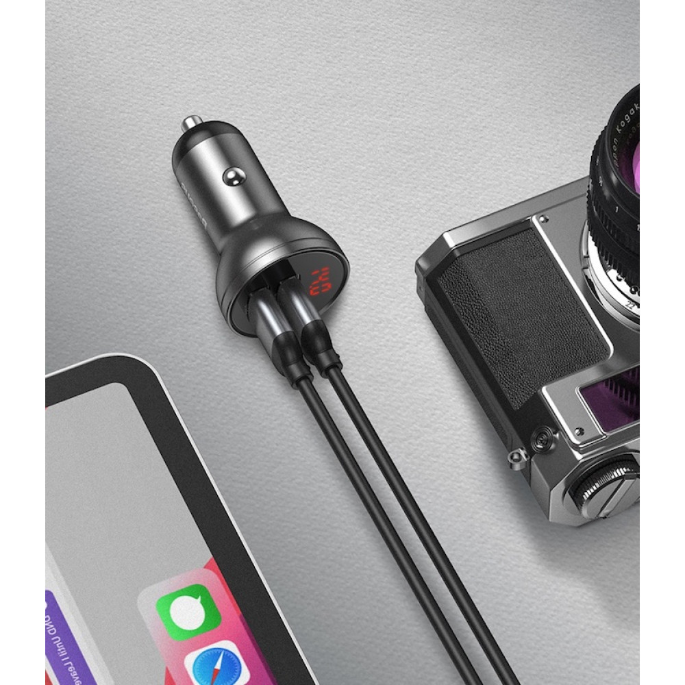 Зарядно за автомобил 12V BASEUS 24W, 2xUSB-A + 3 в 1 кабел - (TZCCBX-0G), 4.8A