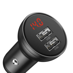 Зарядно за автомобил 12V BASEUS 24W Digital Display Dual  - (CCBX-0G), 2xUSB-A  Зарядно за автомобил 12V BASEUS 24W Digital Display Dual  - (CCBX-0G), 2xUSB-A