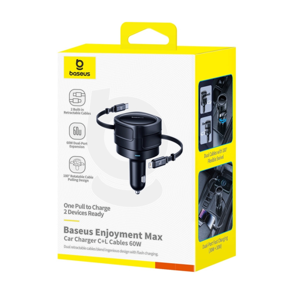 Зарядно за автомобил 12V BASEUS Enjoyment Max (C00035507121-00) 60W + 2в1 кабел