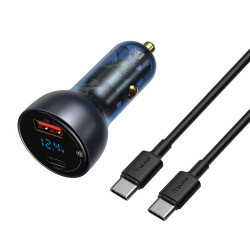 Зарядно за автомобил 12V BASEUS 65W, USB-A, USB-C, Particular Digital Display (TZCCKX-0G) + Type-C кабел 100W Зарядно за автомобил 12V BASEUS 65W, USB-A, USB-C, Particular Digital Display (TZCCKX-0G) + Type-C кабел 100W