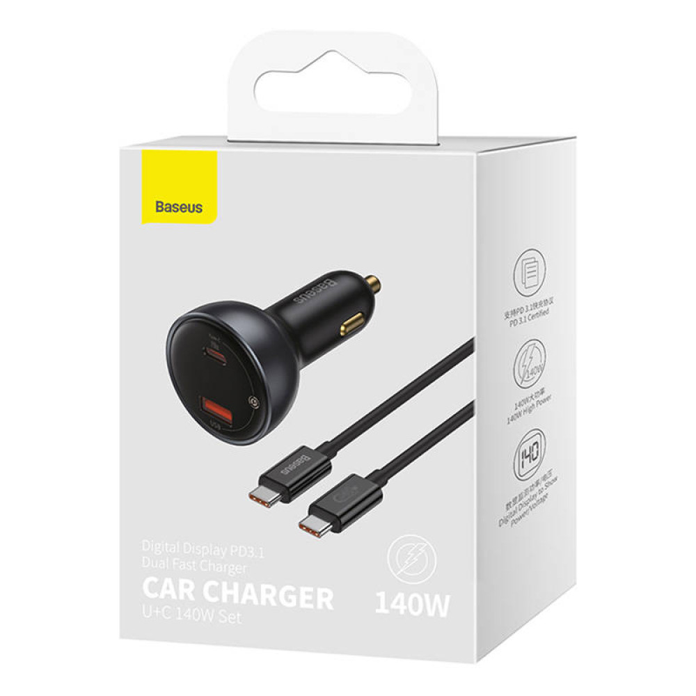 Зарядно за автомобил 12V BASEUS 140W, USB-A, USB-C + кабел Type-C към Type-C - Supreme (CGZX070001)