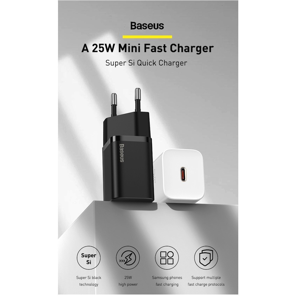 Зарядно устройство 220V BASEUS 25W, USB-C, Super Si (CCSP020101)