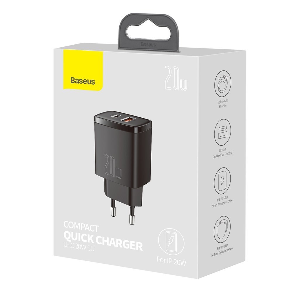         Зарядно устройство 220V BASEUS 20W, USB-A, USB-C, 3A, Compact (CCXJ-B01) 