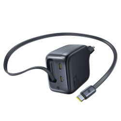 Зарядно устройство 220V BASEUS 67W, 2xUSB-C + вграден кабел Type-C, GaN6 (E0121E00)