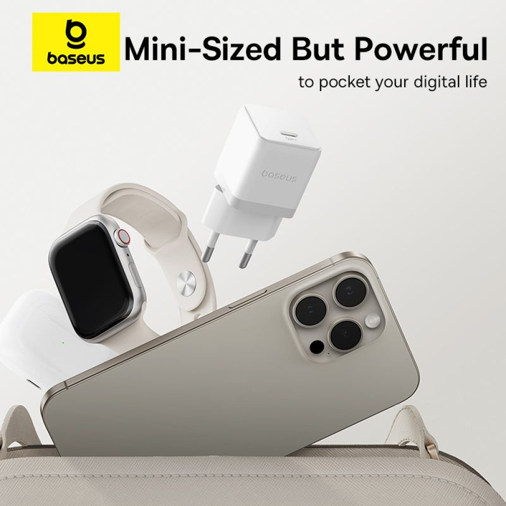 Зарядно устройство BASEUS 30W, 220V, USB-C - Palm fast + кабел (P10111605213-01)