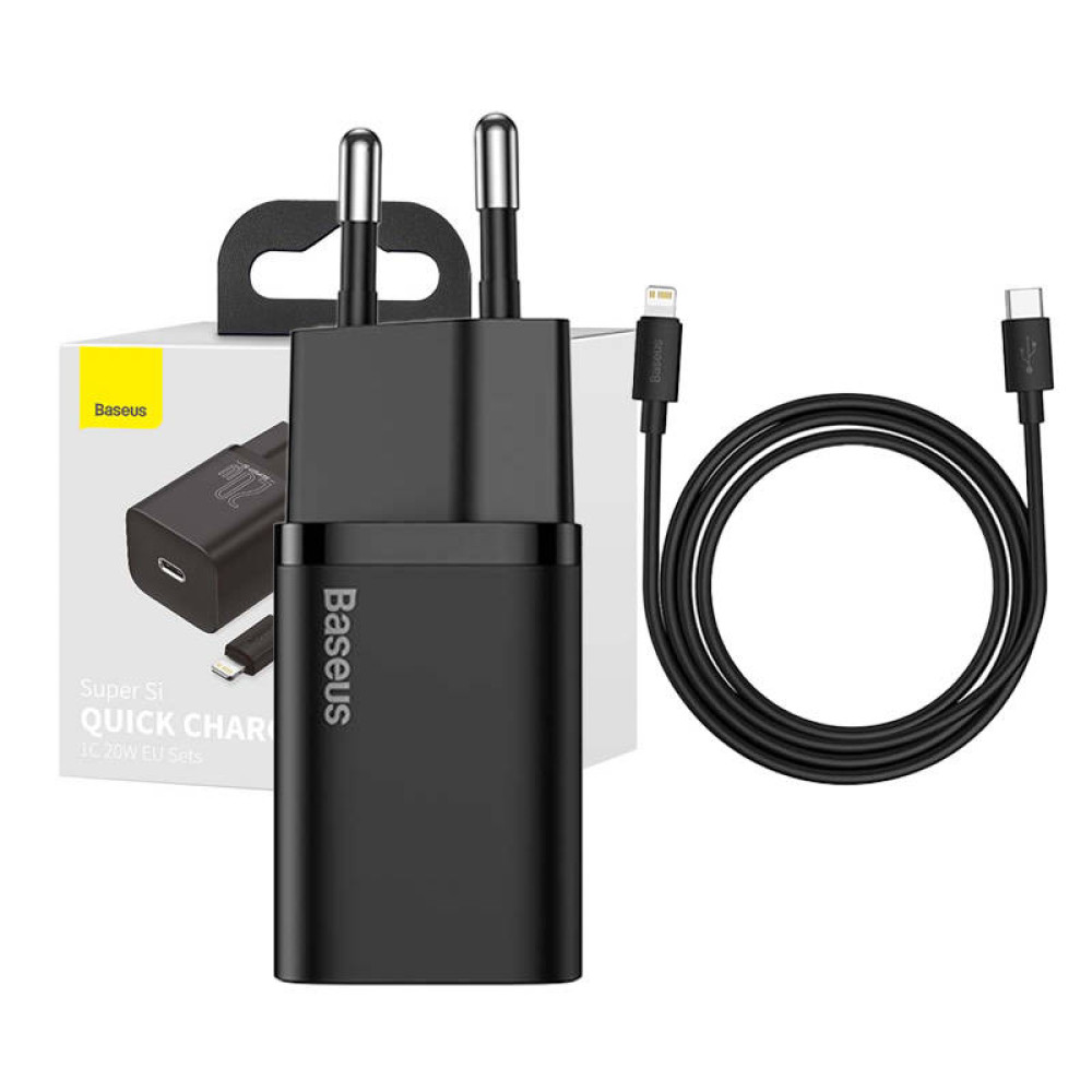 Зарядно устройство 220V BASEUS 20W, USB-C + кабел Type-C към Lightning - Super Si (TZCCSUP-B01)
