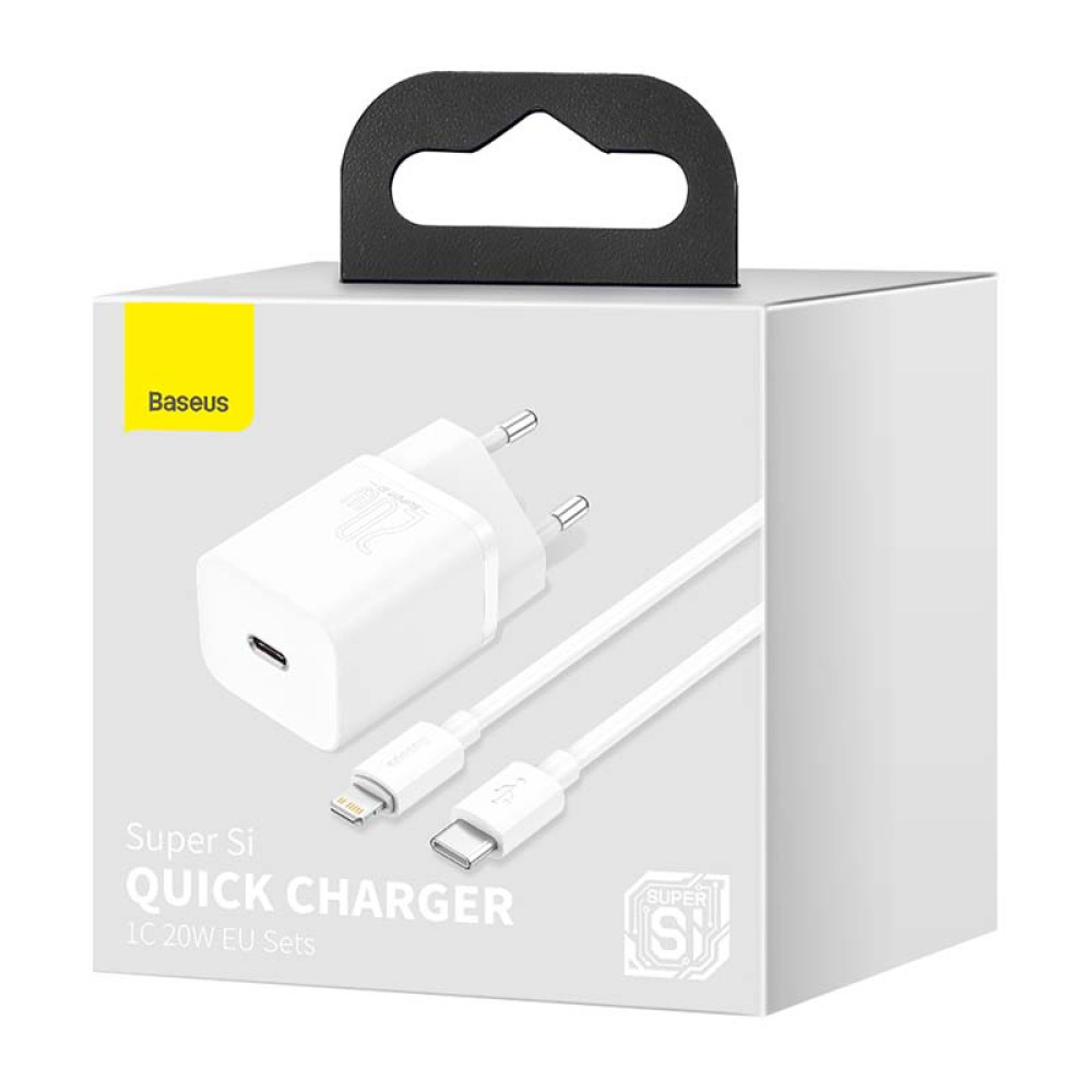 Зарядно устройство 220V BASEUS 20W, USB-C + кабел Type-C към Lightning - Super Si (TZCCSUP-B02)