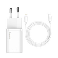 Зарядно устройство 220V BASEUS 20W, USB-C + кабел Type-C към Lightning - Super Si (TZCCSUP-B02)