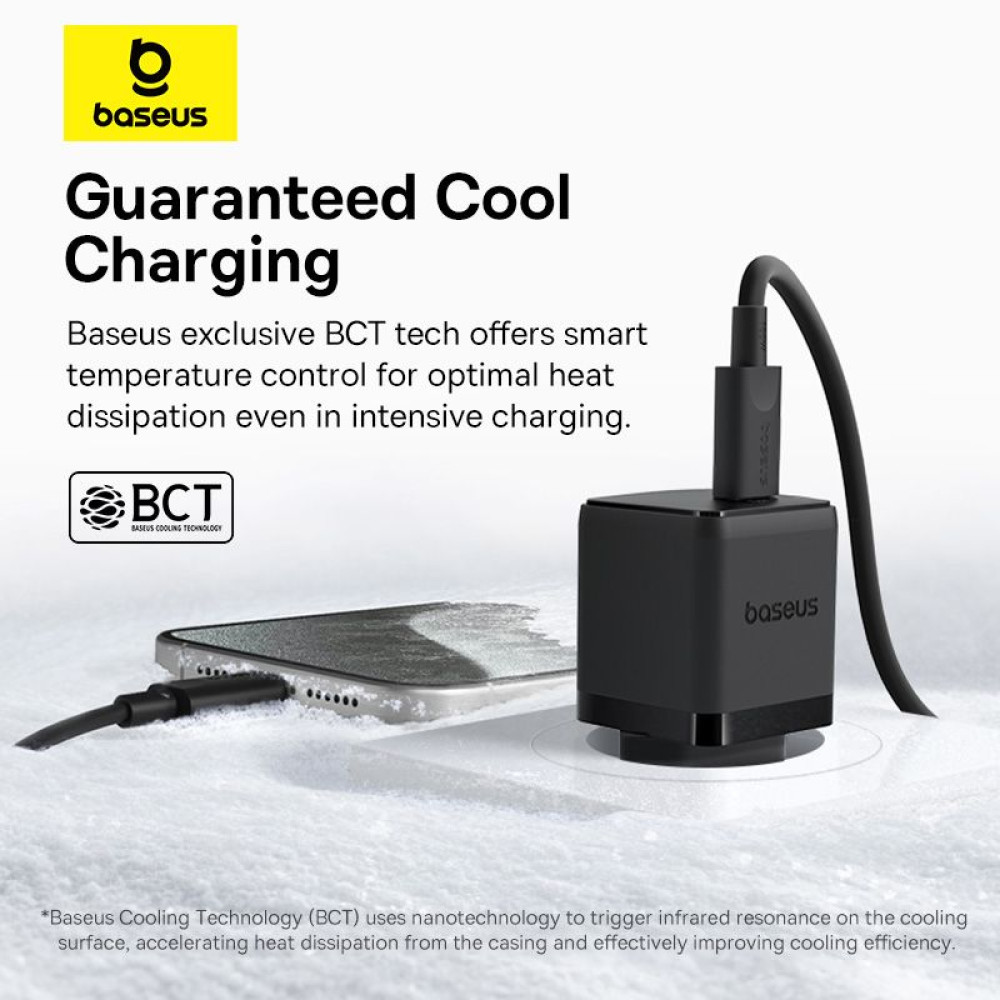 Зарядно устройство BASEUS 30W, 220V, USB-C - Palm fast + кабел, черно (P10111605113-01)