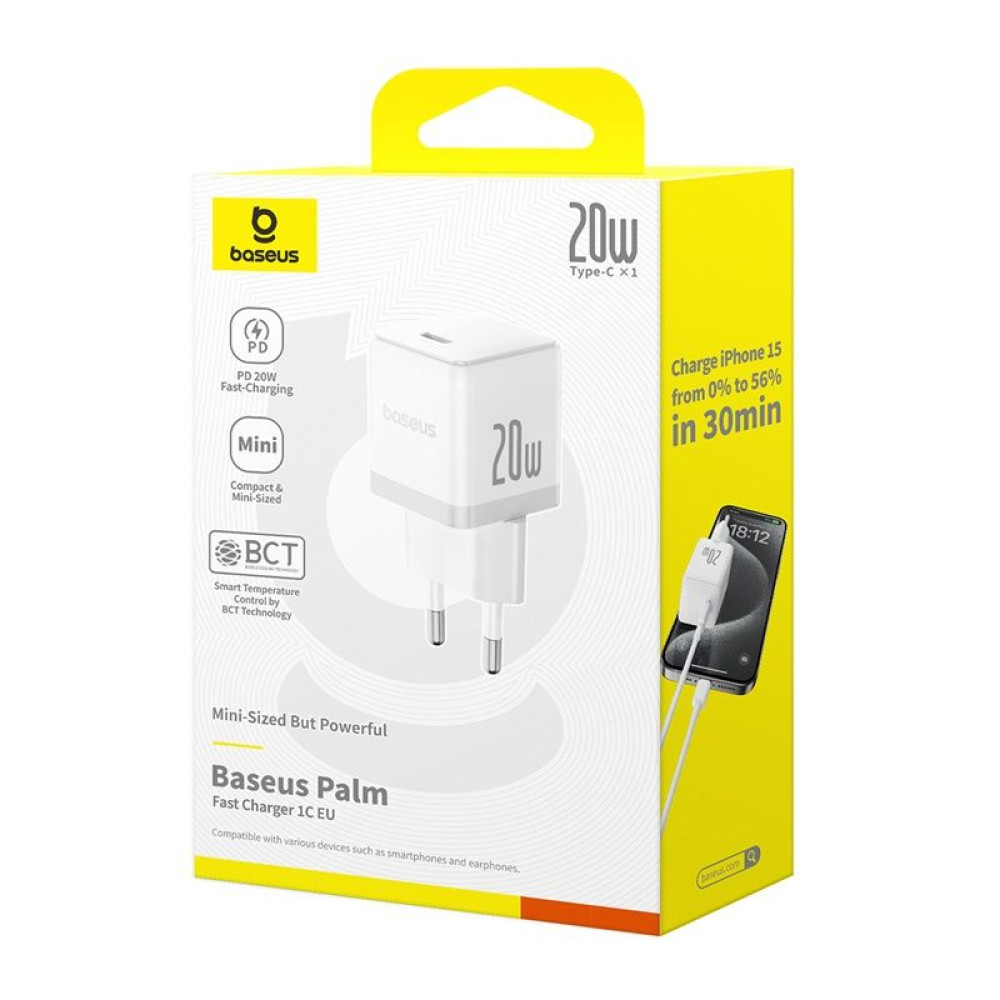 Зарядно устройство BASEUS 30W, 220V, Palm fast, USB-C + кабел ype-C-Lightning (E0116400) Зарядно устройство BASEUS 30W, 220V, Palm fast, USB-C + кабел ype-C-Lightning (E0116400)