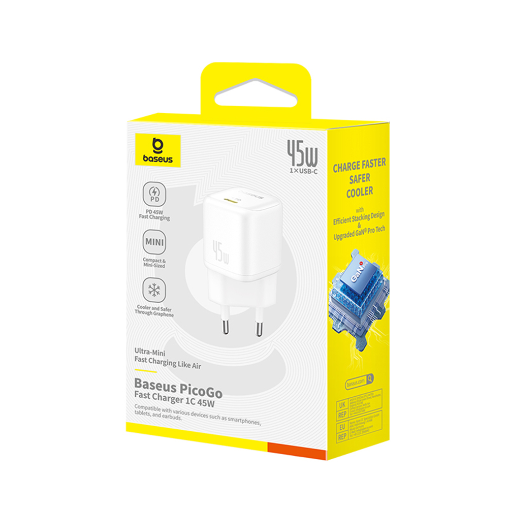 Зарядно устройство 220V BASEUS 45W, USB-C, PicoGo GaN (P10176800213-00) Зарядно устройство 220V BASEUS 45W, USB-C, PicoGo GaN (P10176800213-00)