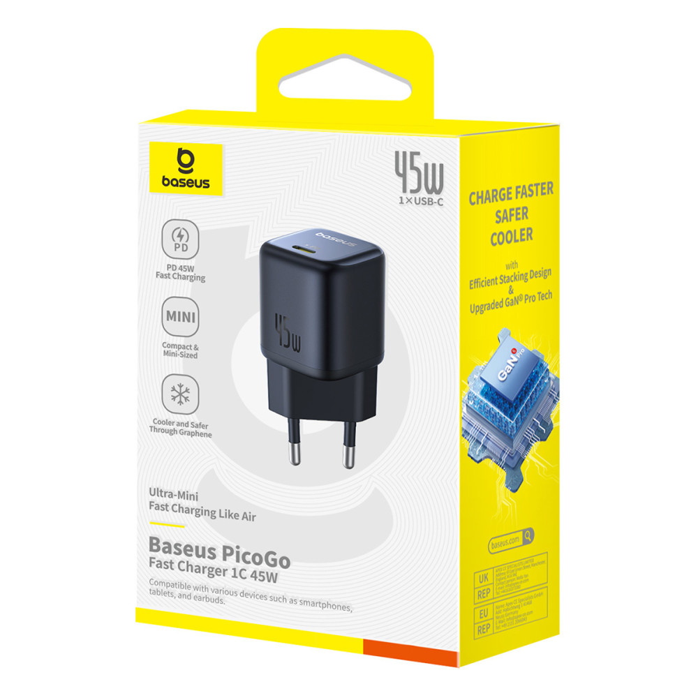 Зарядно устройство 220V BASEUS 45W, USB-C, PicoGo GaN (P10176800123-00) Зарядно устройство 220V BASEUS 45W, USB-C, PicoGo GaN (P10176800123-00)
