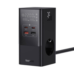 Разклонител и Зарядно устройство 220V BASEUS 35W PowerCombo Tower - (E00023606113-00), 4000W, 3xAC Sockets + 2XUSB + 2XUSB-C(PD) Разклонител и Зарядно устройство 220V BASEUS 35W PowerCombo Tower - (E00023606113-00), 4000W, 3xAC Sockets + 2XUSB + 2XUSB-C(PD)