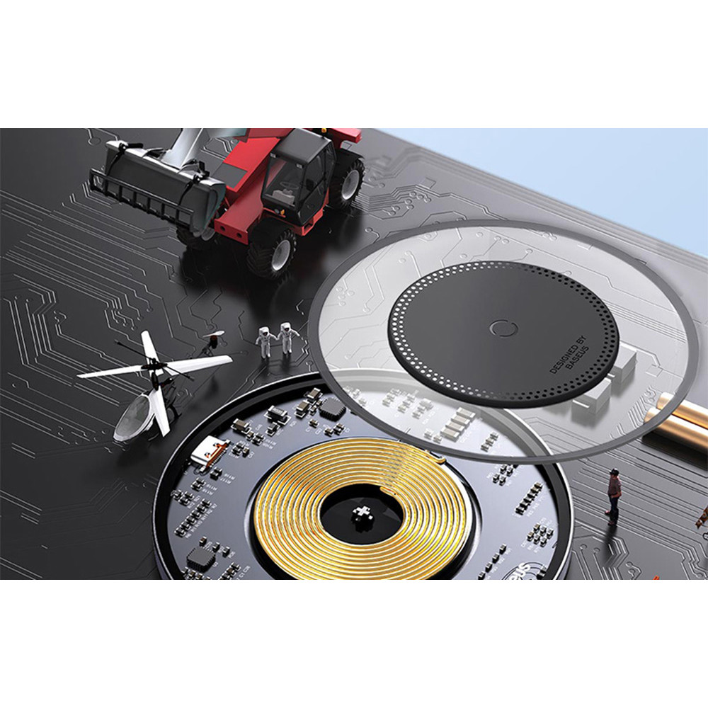 Безжично зарядно 220V BASEUS 15W, Qi SIMPLE2 (CCJJ050001) + кабел Type-C към Type-C