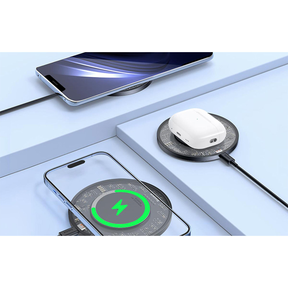 Безжично зарядно 220V BASEUS 15W, Qi SIMPLE2 (CCJJ050001) + кабел Type-C към Type-C