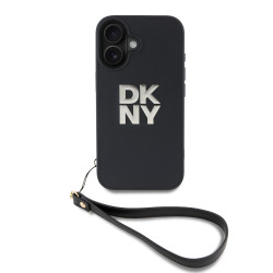 Калъф DKNY PU Leather Stack Logo Wrist Strap Black за Apple iPhone 16 - DKHCP16SPBSWSK  Калъф DKNY PU Leather Stack Logo Wrist Strap Black за Apple iPhone 16 - DKHCP16SPBSWSK