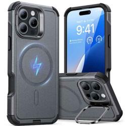 Калъф ESR Cyber Tough Armor със стойка за Apple iPhone 16 Pro Max, MagSafe, сив Калъф ESR Cyber Tough Armor със стойка за Apple iPhone 16 Pro Max, MagSafe, сив