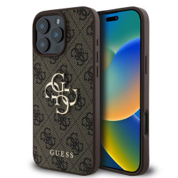 Калъф Guess GUHCP16S4GMGBR PU 4G Metal Logo Brown за Apple iPhone 16 Калъф Guess GUHCP16S4GMGBR PU 4G Metal Logo Brown за Apple iPhone 16