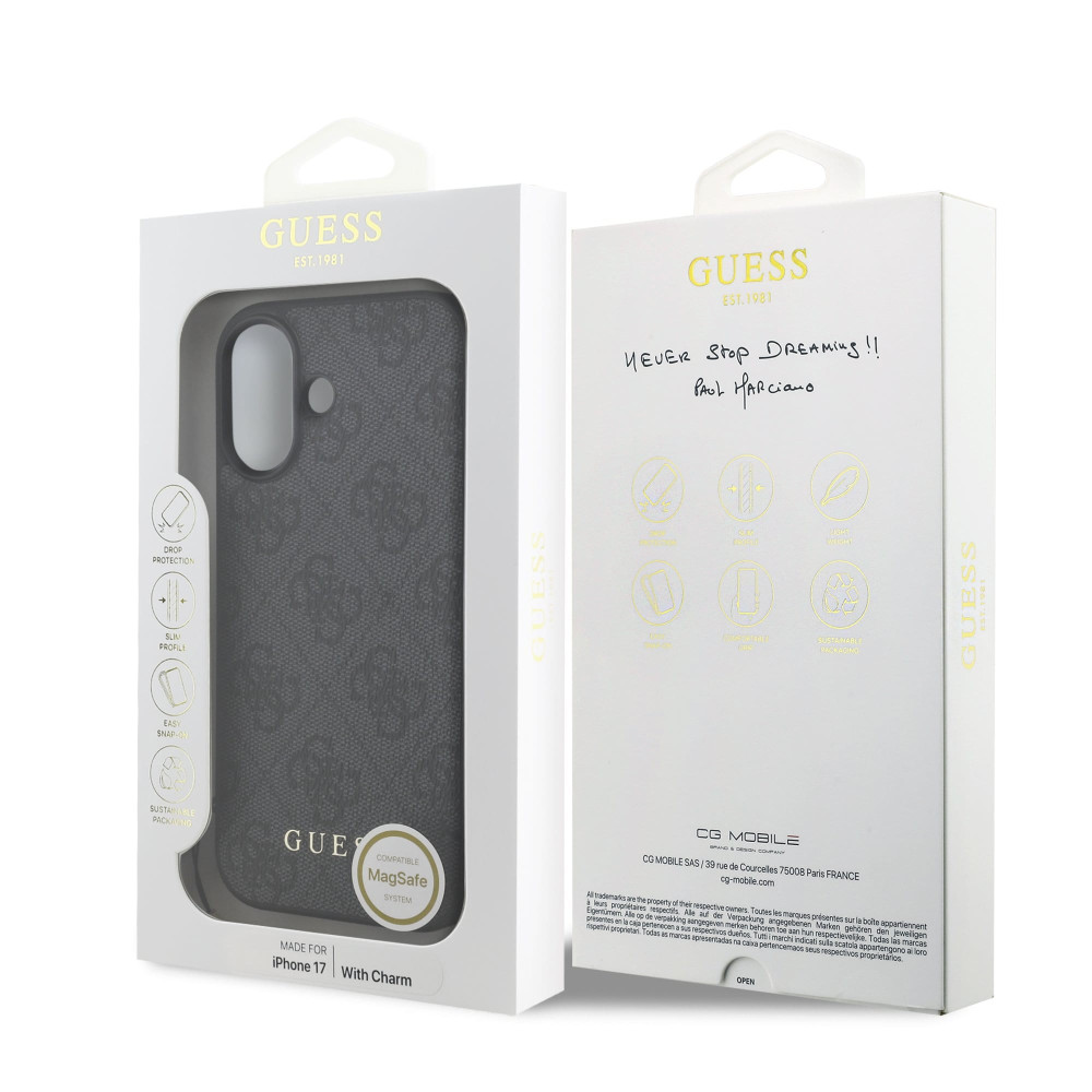 Калъф Guess GUHMP17SGF4GCK Charm Tone on Tone Grey за Apple iPhone 17 Калъф Guess GUHMP17SGF4GCK Charm Tone on Tone Grey за Apple iPhone 17