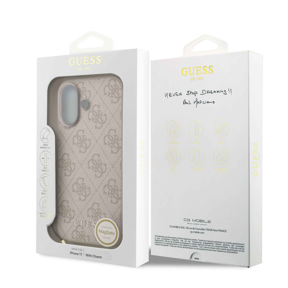 Калъф Guess GUHMP17SGF4GCP Charm Tone on Tone Pink за Apple iPhone 17 Калъф Guess GUHMP17SGF4GCP Charm Tone on Tone Pink за Apple iPhone 17