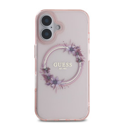Калъф Guess IML Flowers Ring MagSafe Pink GUHMP16SHFWFCP за Apple iPhone 16 Калъф Guess IML Flowers Ring MagSafe Pink GUHMP16SHFWFCP за Apple iPhone 16