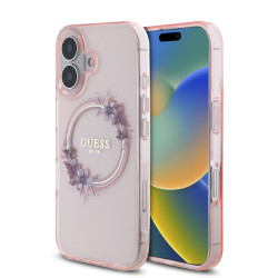 Калъф Guess IML Flowers Ring MagSafe Pink GUHMP16SHFWFCP за Apple iPhone 16 Калъф Guess IML Flowers Ring MagSafe Pink GUHMP16SHFWFCP за Apple iPhone 16