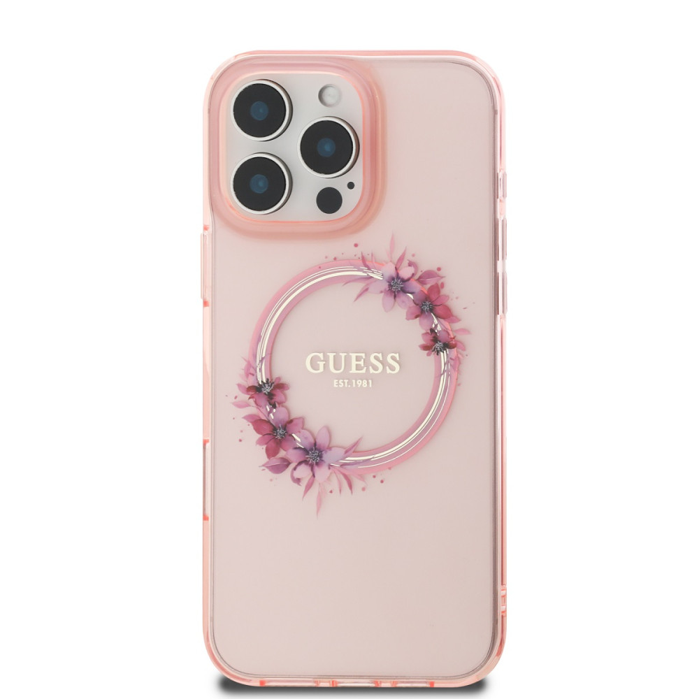 Калъф Guess IML Flowers Ring MagSafe Pink GUHMP16LHFWFCP за Apple iPhone 16 Pro Калъф Guess IML Flowers Ring MagSafe Pink GUHMP16LHFWFCP за Apple iPhone 16 Pro