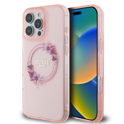 Калъф Guess IML Flowers Ring MagSafe Pink GUHMP16LHFWFCP за Apple iPhone 16 Pro Калъф Guess IML Flowers Ring MagSafe Pink GUHMP16LHFWFCP за Apple iPhone 16 Pro