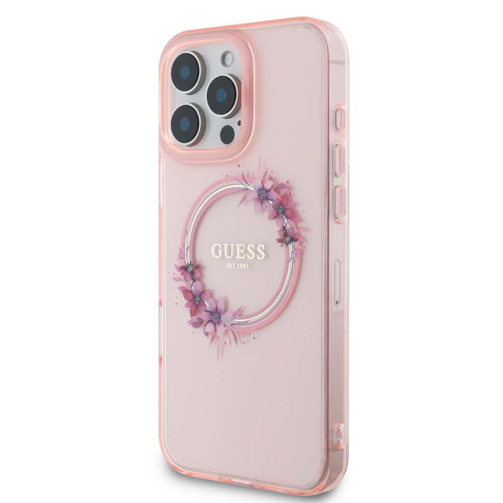 Калъф Guess IML Flowers Ring MagSafe Pink GUHMP16LHFWFCP за Apple iPhone 16 Pro Калъф Guess IML Flowers Ring MagSafe Pink GUHMP16LHFWFCP за Apple iPhone 16 Pro
