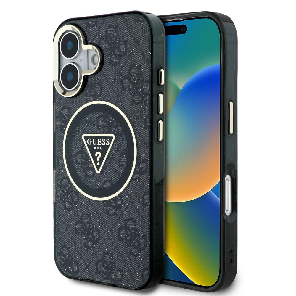 Калъф Guess IML 4G Glitter and Triangle Logo MagSafe GUHMP16SHG4PRTGK за Apple iPhone 16 Калъф Guess IML 4G Glitter and Triangle Logo MagSafe GUHMP16SHG4PRTGK за Apple iPhone 16