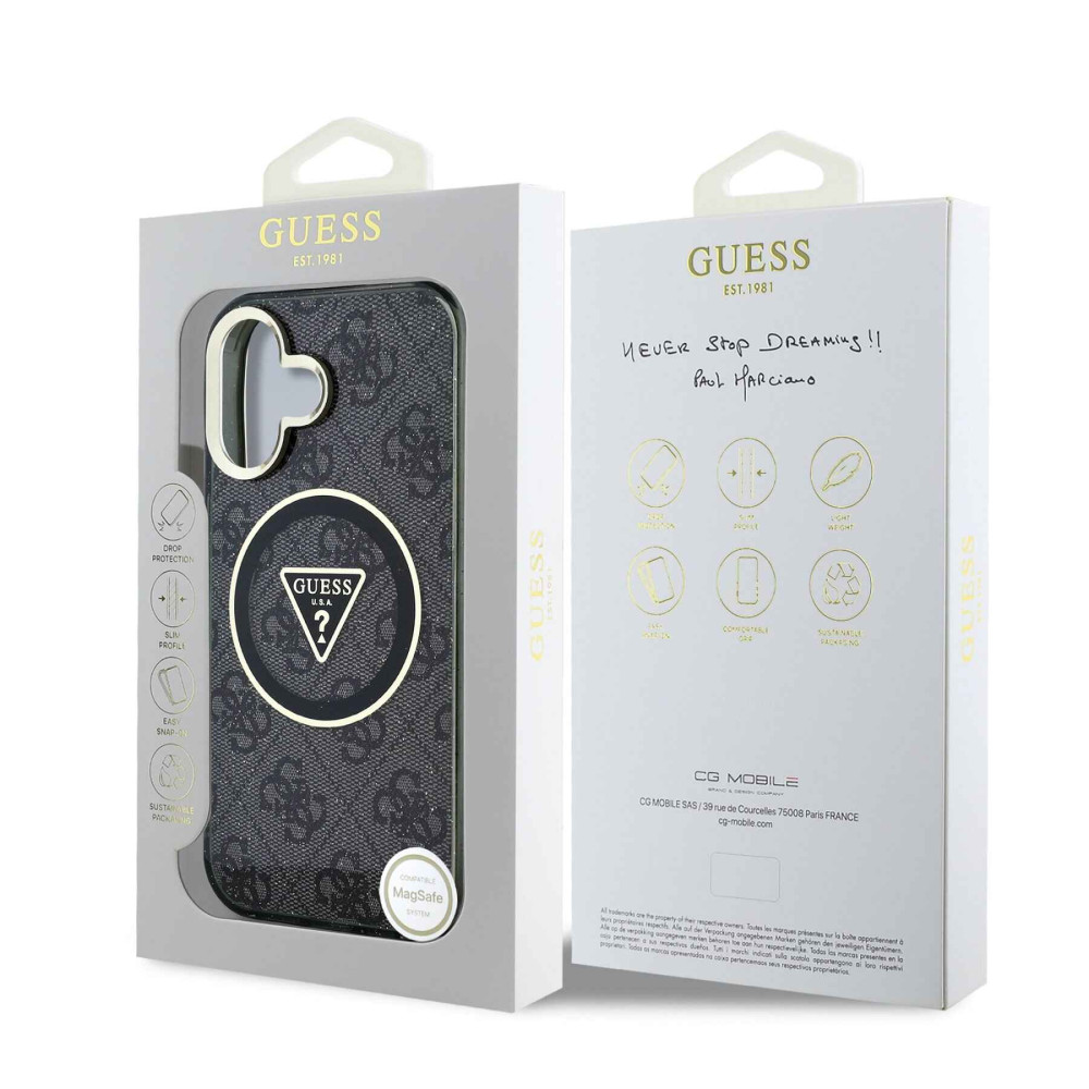 Калъф Guess IML 4G Glitter and Triangle Logo MagSafe GUHMP16SHG4PRTGK за Apple iPhone 16 Калъф Guess IML 4G Glitter and Triangle Logo MagSafe GUHMP16SHG4PRTGK за Apple iPhone 16