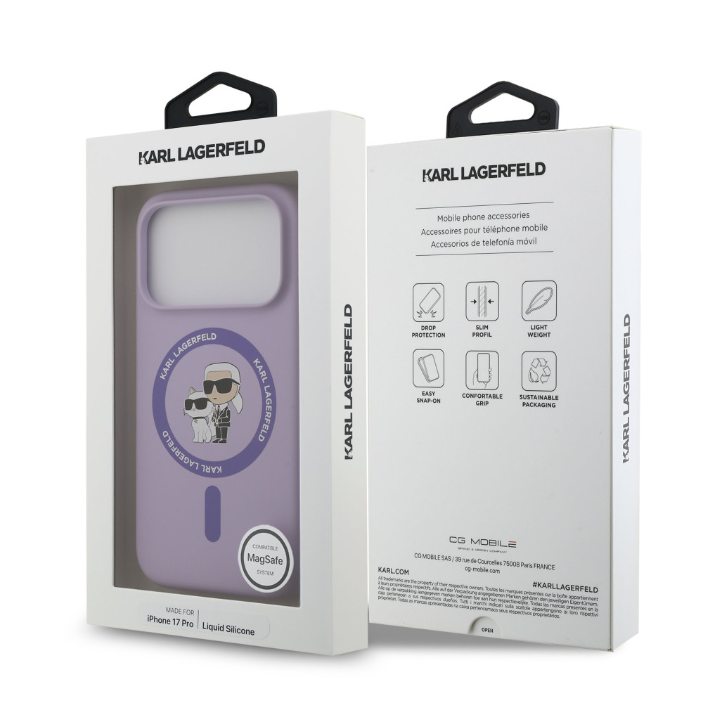 Калъф Karl Lagerfeld Liquid Silicone K/CH Heads MagSafe Purple KLHMP17LSCMKCRHU за Apple iPhone 17 Pro Калъф Karl Lagerfeld Liquid Silicone K/CH Heads MagSafe Purple KLHMP17LSCMKCRHU за Apple iPhone 17 Pro