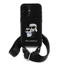 Калъф Karl Lagerfeld Saffiano Crossbody Strap Karl and Choupette KLHCP16SCSAKCPMK за Apple iPhone 16 Калъф Karl Lagerfeld Saffiano Crossbody Strap Karl and Choupette KLHCP16SCSAKCPMK за Apple iPhone 16
