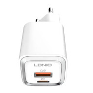 Зарядно устройство 220V LDNIO 20W - A2318M, USB-A, USB-C + кабел Type-C към Lightning, MFI сертификат Зарядно устройство 220V LDNIO 20W - A2318M, USB-A, USB-C + кабел Type-C към Lightning, MFI сертификат