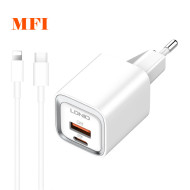 Зарядно устройство 220V LDNIO 20W - A2318M, USB-A, USB-C + кабел Type-C към Lightning, MFI сертификат Зарядно устройство 220V LDNIO 20W - A2318M, USB-A, USB-C + кабел Type-C към Lightning, MFI сертификат