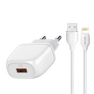 Зарядно устройство 220V NORDIC - HQ-001 18W, USB-A + Lightning кабел Зарядно устройство 220V NORDIC - HQ-001 18W, USB-A + Lightning кабел
