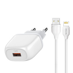 Зарядно устройство 220V NORDIC - HQ-001 18W, USB-A + Lightning кабел Зарядно устройство 220V NORDIC - HQ-001 18W, USB-A + Lightning кабел