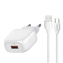 Зарядно устройство 220V NORDIC - HQ-001 18W, USB-A + Micro USB кабел Зарядно устройство 220V NORDIC - HQ-001 18W, USB-A + Micro USB кабел