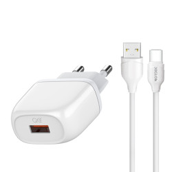 Зарядно устройство 220V NORDIC - HQ-001 18W, USB-A + Type-C кабел Зарядно устройство 220V NORDIC - HQ-001 18W, USB-A + Type-C кабел