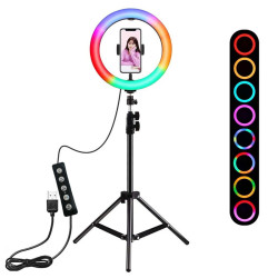 Ринг лампа LED 26см RGB (цветна) + Tripod стойка 200см Ринг лампа LED 26см RGB (цветна) + Tripod стойка 200см