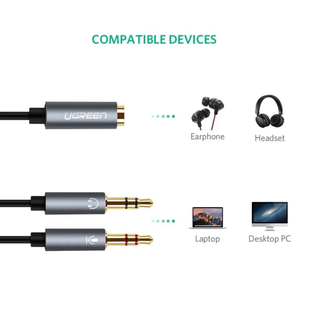 Aудио кабел UGREEN AV140/20899 - 2x AUX (мъжки) 3.5mm към 1x AUX (женски) 3.5mm, 0.20 метра Aудио кабел UGREEN AV140/20899 - 2x AUX (мъжки) 3.5mm към 1x AUX (женски) 3.5mm, 0.20 метра