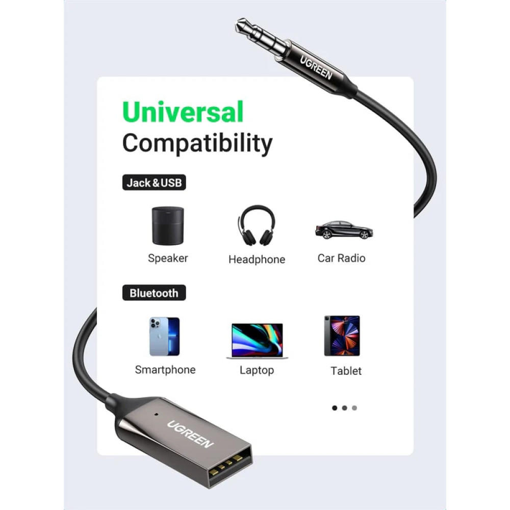 Bluetooth приемник с микрофон UGREEN CM309/70601 - USB-A към AUX Bluetooth приемник с микрофон UGREEN CM309/70601 - USB-A към AUX