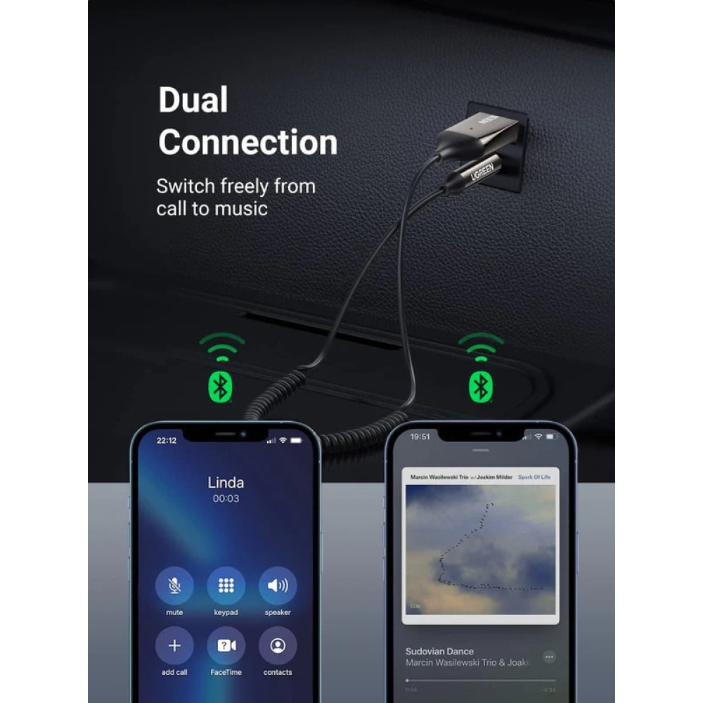 Bluetooth приемник с микрофон UGREEN CM309/70601 - USB-A към AUX Bluetooth приемник с микрофон UGREEN CM309/70601 - USB-A към AUX