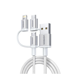 Кабел UGREEN 2.4A 3в1 Flash Series II, Type-C, USB-A, Lightning и Micro USB, US186/50203, 1.5 метра Кабел UGREEN 2.4A 3в1 Flash Series II, Type-C, USB-A, Lightning и Micro USB, US186/50203, 1.5 метра