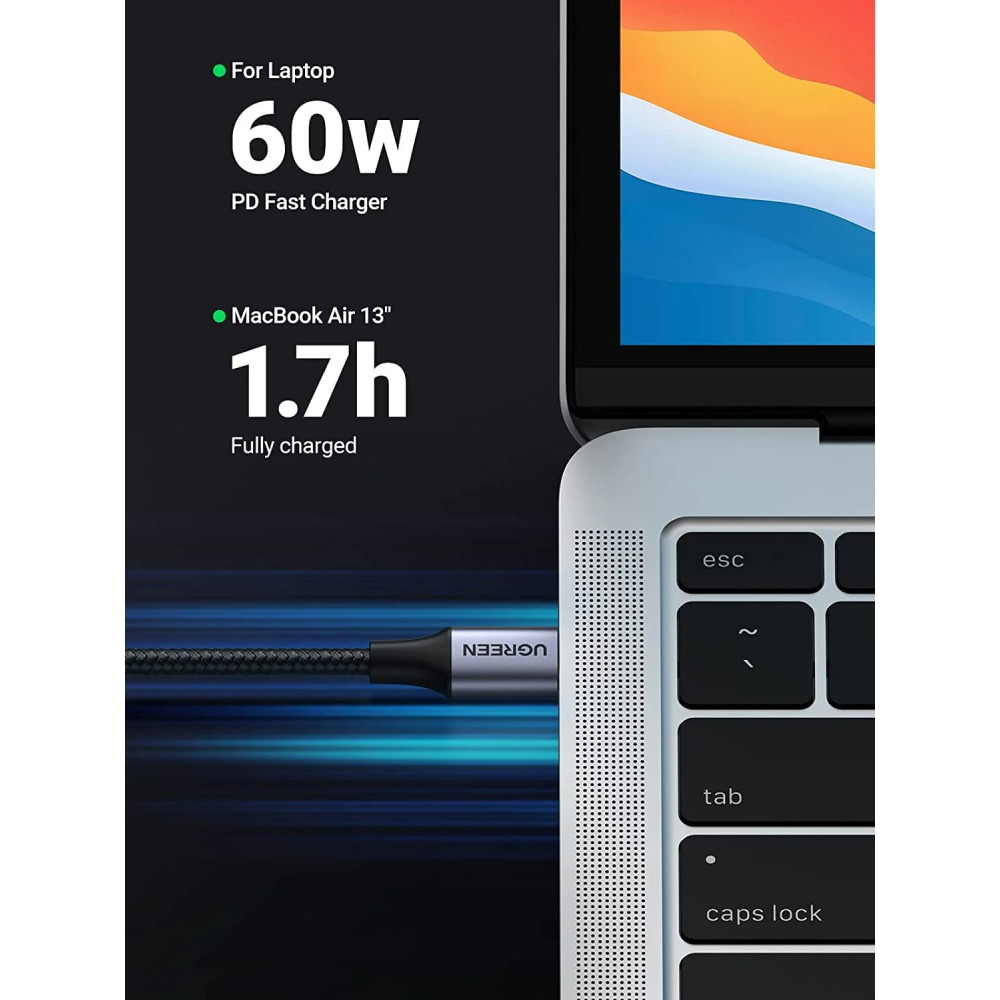 Кабел UGREEN 60W, Type-C - Type-C, US255/50123, 1 метър Кабел UGREEN 60W, Type-C - Type-C, US255/50123, 1 метър