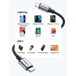 Кабел UGREEN 20W, Type-C - Lightning, US304/60759, 1 метър Кабел UGREEN 20W, Type-C - Lightning, US304/60759, 1 метър