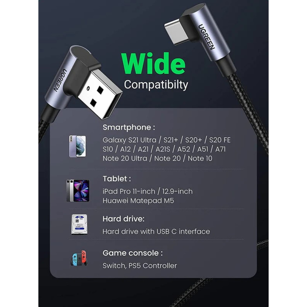 Кабел UGREEN 3А, USB-A - Type-C, US176/20857, 2 метра Кабел UGREEN 3А, USB-A - Type-C, US176/20857, 2 метра